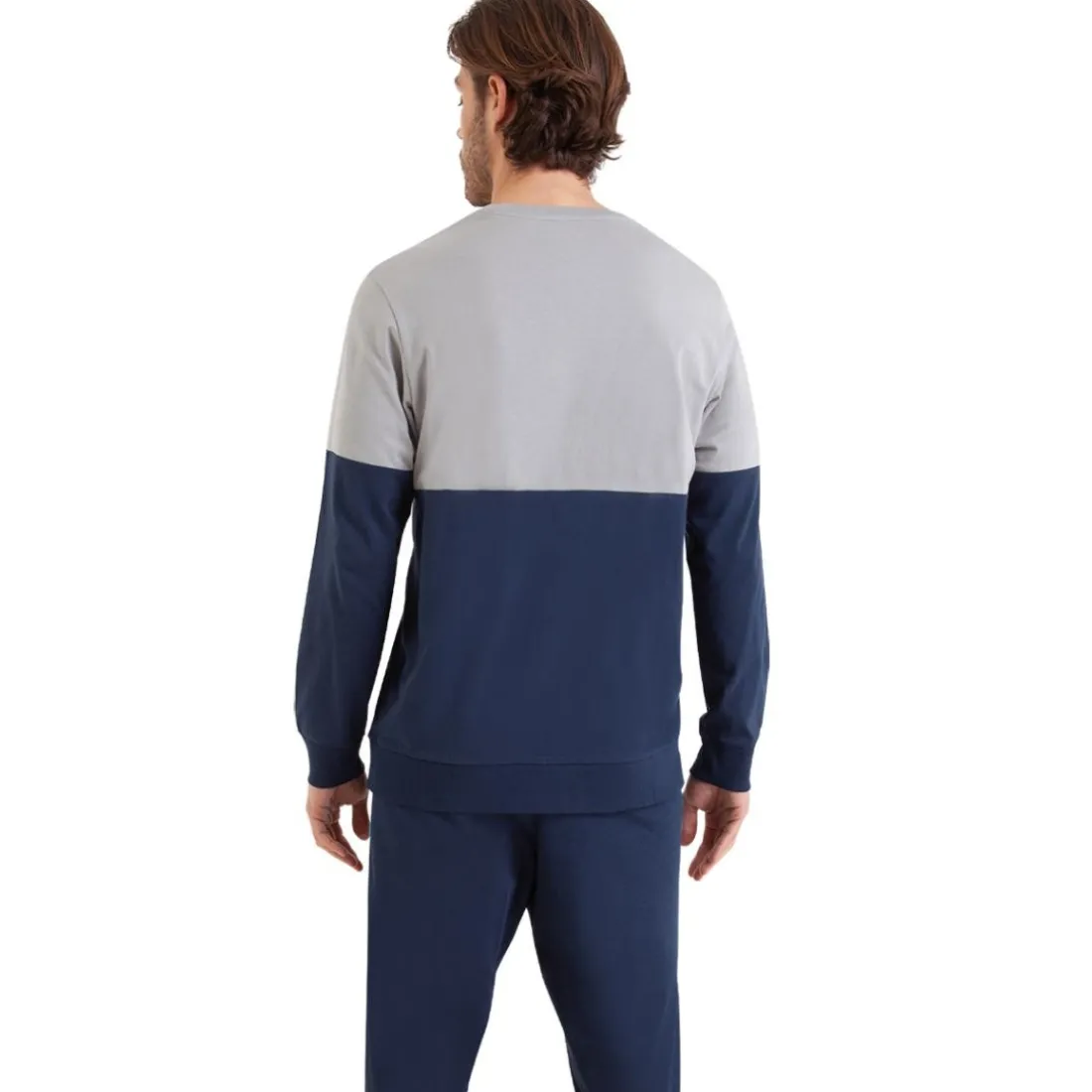 Pyjama long col rond homme Club Athena bleu en coton