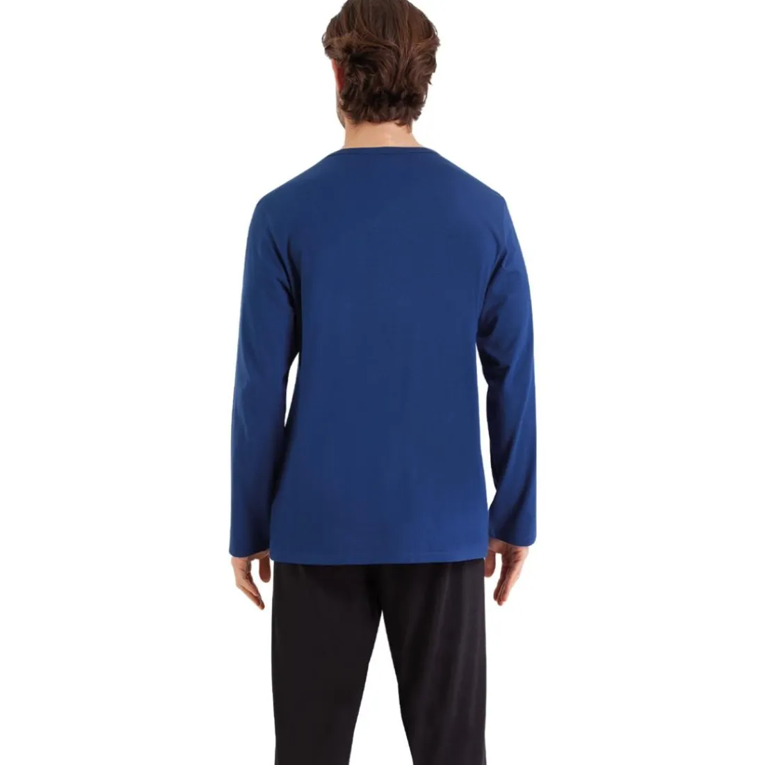 Pyjama long col V homme Ecopack Sérigraphie Athena noir en coton