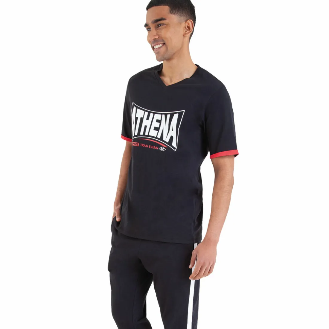 Pyjama long col v homme Homewear noir en coton