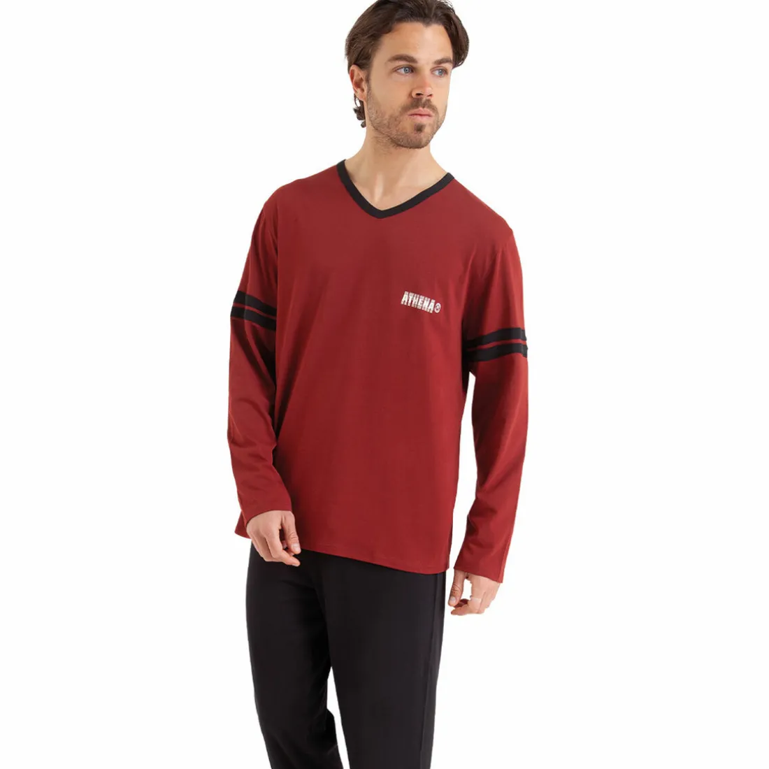 Pyjama long Ecopack rouge en coton pour homme