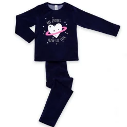 Pyjama Long fille - Bleu Marine à Motifs Colorés - Étoiles