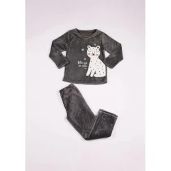 Pyjama Long fille - Gris Imprimé - Félin moi un câlin un