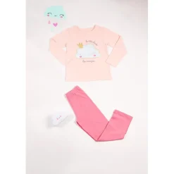 Pyjama Long fille - Nude à motifs Colorés / Rose - Nuage en coton