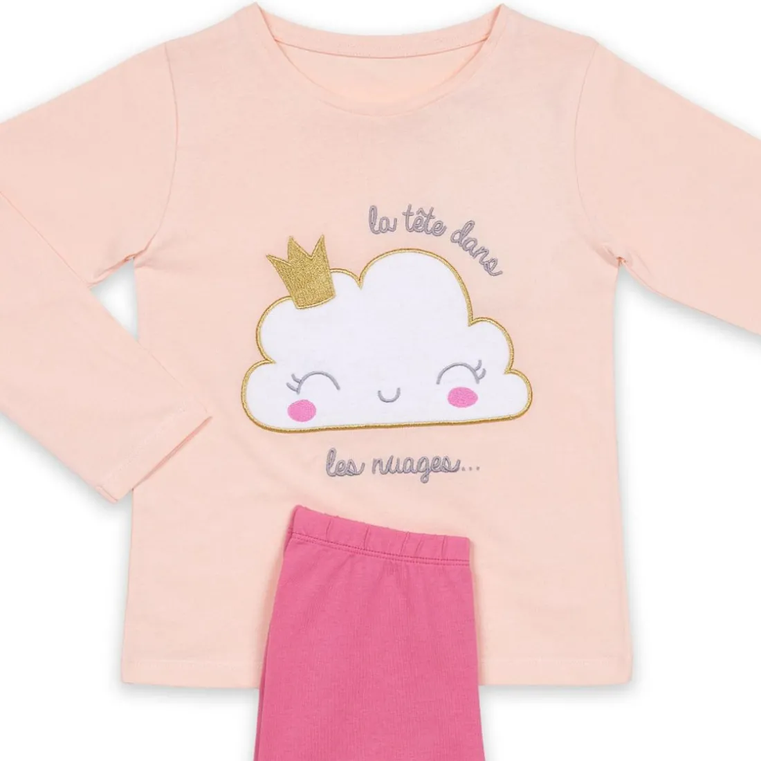 Pyjama Long fille - Nude à motifs Colorés / Rose - Nuage en coton