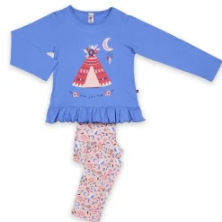 Pyjama Long fille en Coton - Bleu Imprimé / Nude Imprimé - mon joli tipi