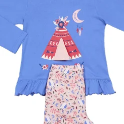 Pyjama Long fille en Coton - Bleu Imprimé / Nude Imprimé - mon joli tipi