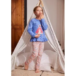 Pyjama Long fille en Coton - Bleu Imprimé / Nude Imprimé - Tipi