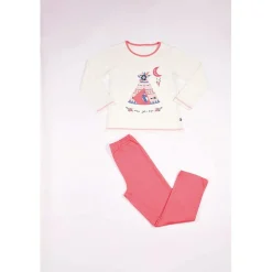 Pyjama Long fille en Coton - Écru - Corail - mon joli tipi