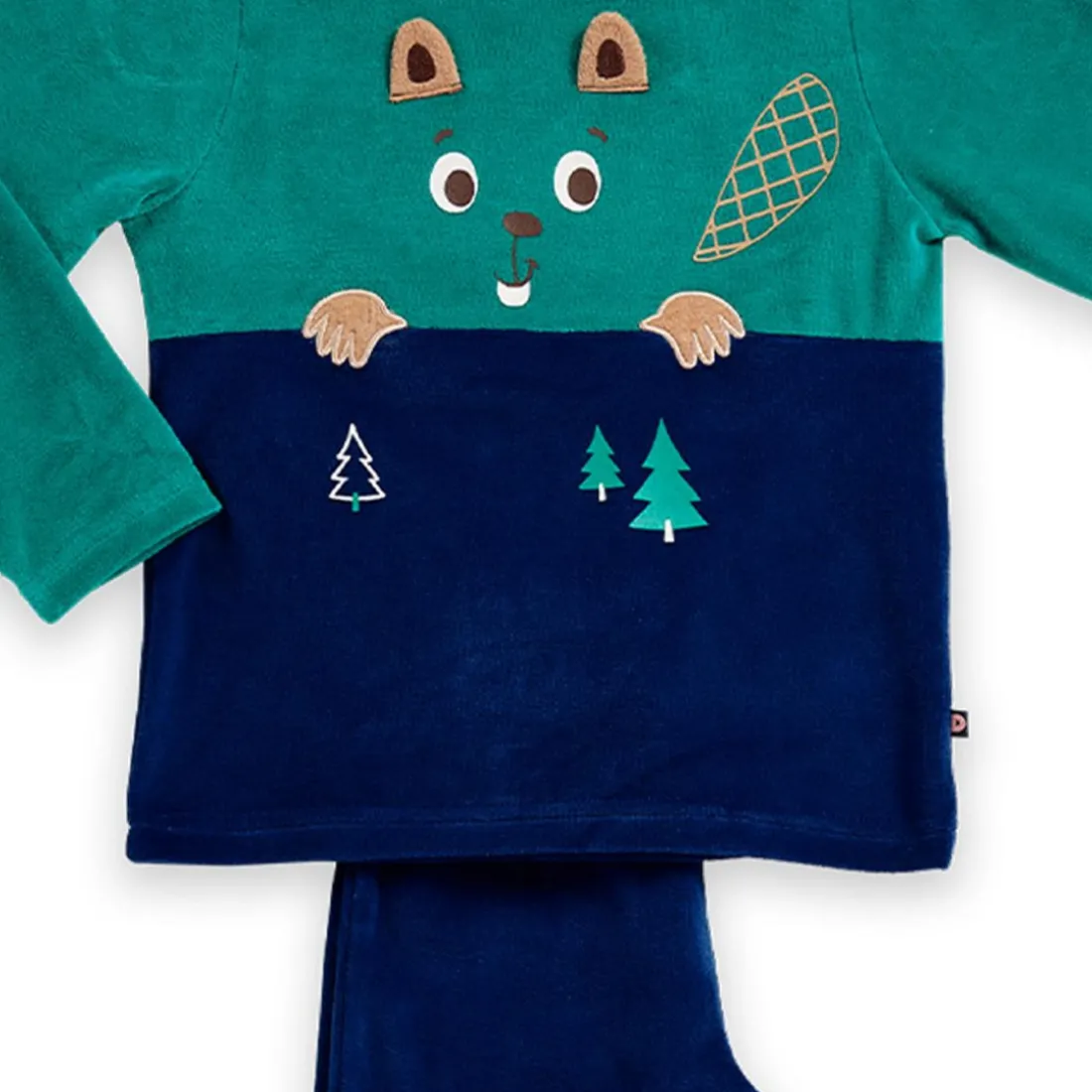 Pyjama Long Garçon - Bleu et vert à motifs Castor