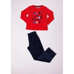 Pyjama Long Garçon - Rouge Imprimé / Bleu Marine