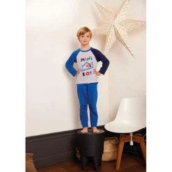 Pyjama Long Garçon en Coton - Gris Chine - Bleu Électrique - Bleu Marine- mini boy