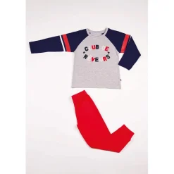 Pyjama Long Garçon en Coton - Gris Chiné - Bleu Marine et Rouge - Club de rêveurs