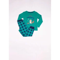 Pyjama Long Garçon en Coton - Vert Imprimé / Vert à Carreaux Bleu Marine