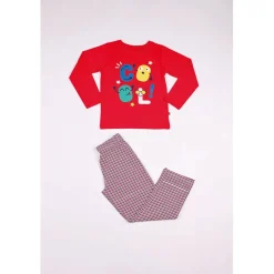 Pyjama Long Garçon en Coton - Rouge Imprimé/ Rayures