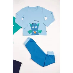 Pyjama Long Garçon en Coton - Bleu Imprimé - Roooar