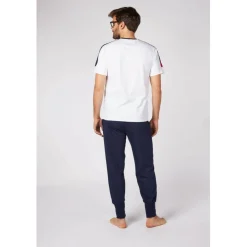 Pyjama Long homme en Coton - Blanc - Bleu Marine - Rouge / Bleu Marine Uni - Dodo Homewear