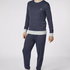 Pyjama Long homme en Coton - Bleu Chiné et Gris Clair - Dodo Homewear