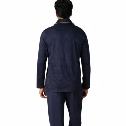 Pyjama long ouvert homme Mercerisé bleu en coton