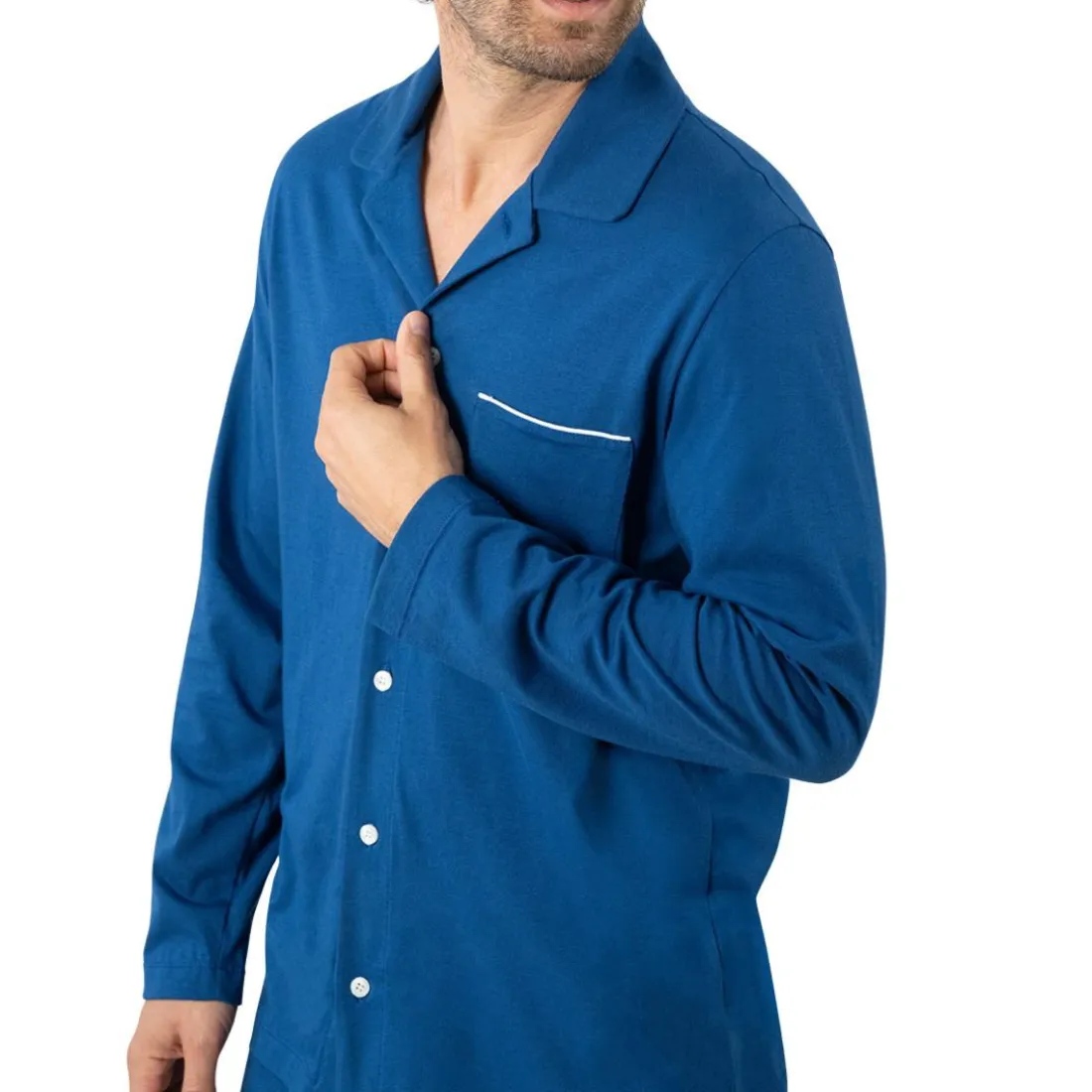 Pyjama long ouvert homme Coton Bio Eminence bleu