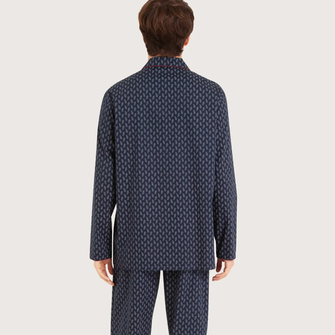 Pyjama long ouvert homme Popeline Vert Manches longues en coton
