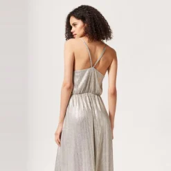 Robe à bretelles ajustables brillante argent