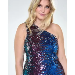 Robe asymétrique à encolure pailletée gris