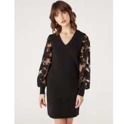 Robe bi-matière détails manches