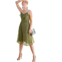 Robe bustier en dentelle doublée kaki