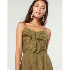 Robe bustier en dentelle doublée kaki