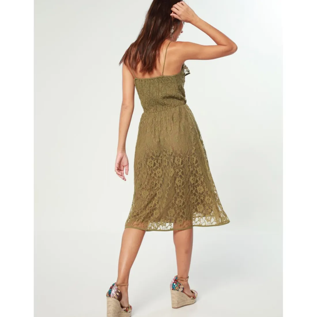 Robe bustier en dentelle doublée kaki