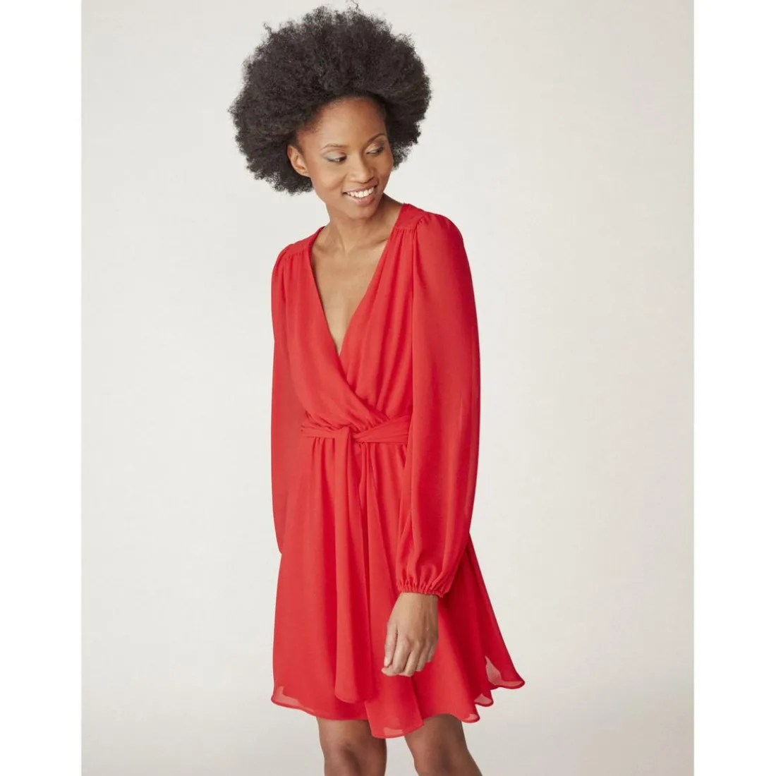 Robe cache-coeur ceinturée unie rouge