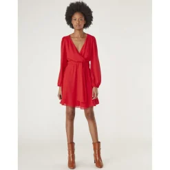 Robe cache-coeur ceinturée unie rouge