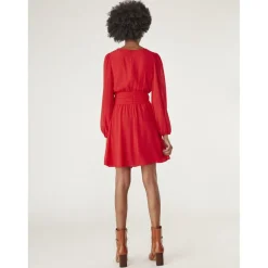 Robe cache-coeur ceinturée unie rouge