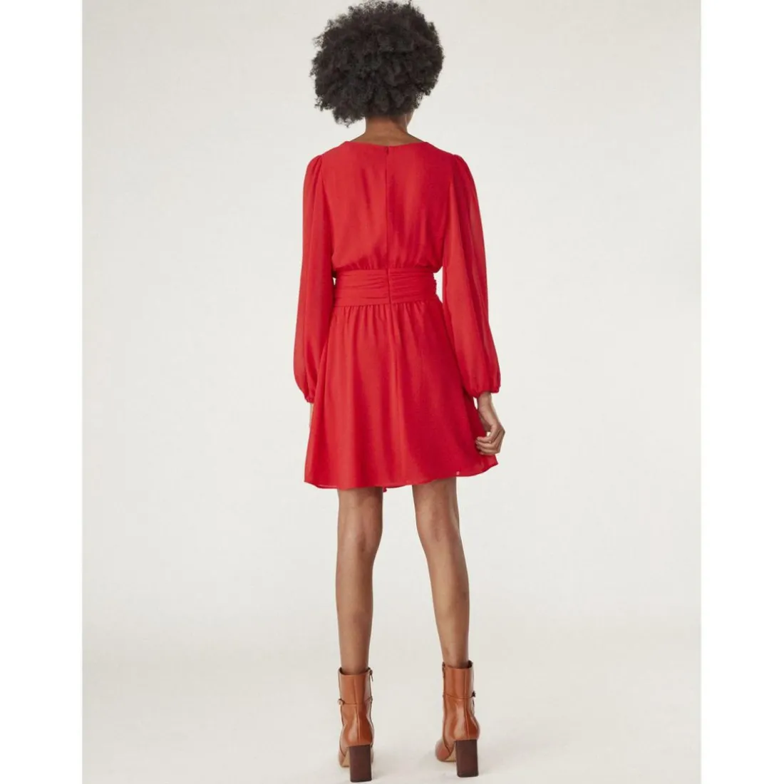 Robe cache-coeur ceinturée unie rouge