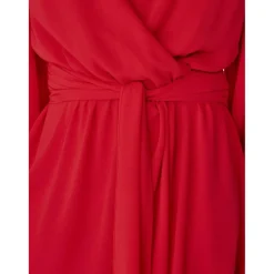 Robe cache-coeur ceinturée unie rouge