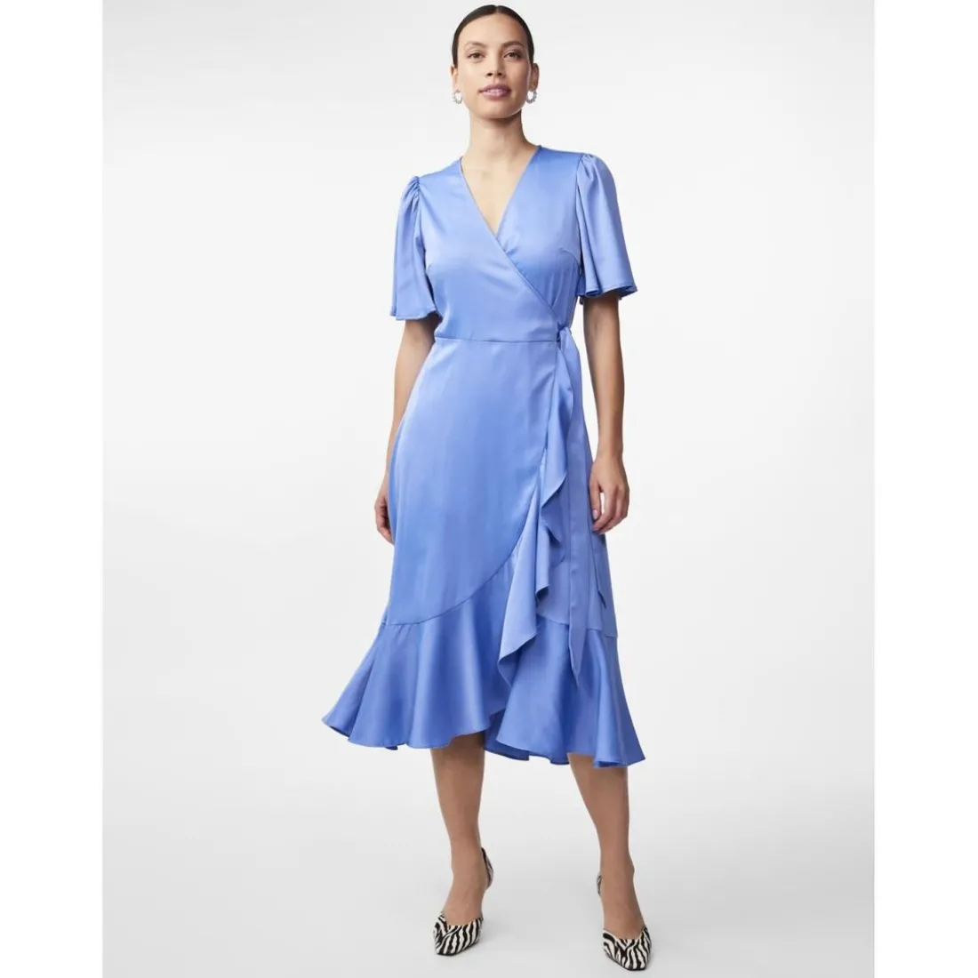 Robe cache-cœur longue bleu Élise