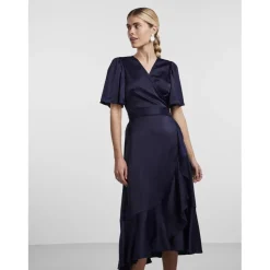 Robe cache-cœur longue bleu Dee