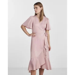 Robe cache-cœur longue rose