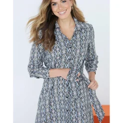 Robe chemise à manches longues avec ceinture - Kaki