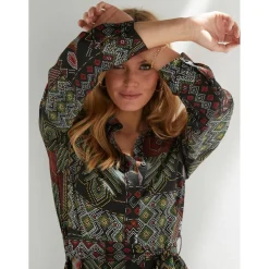 Robe chemise avec ceinture à imprimé multicolore noir