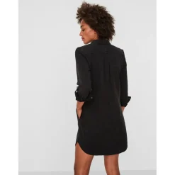 Robe chemise Loose Fit Col chemise Manches longues noir