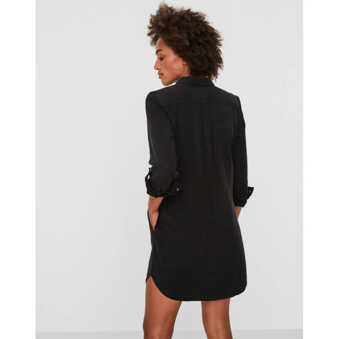 Robe chemise Loose Fit Col chemise Manches longues noir