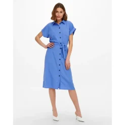 Robe chemise Manches courtes Au-dessus du genou Poignets repliés bleu Xia