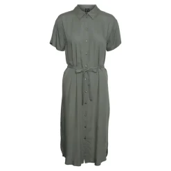 Robe chemise Regular Fit Col chemise Manches courtes Au-dessus du genou vert en viscose