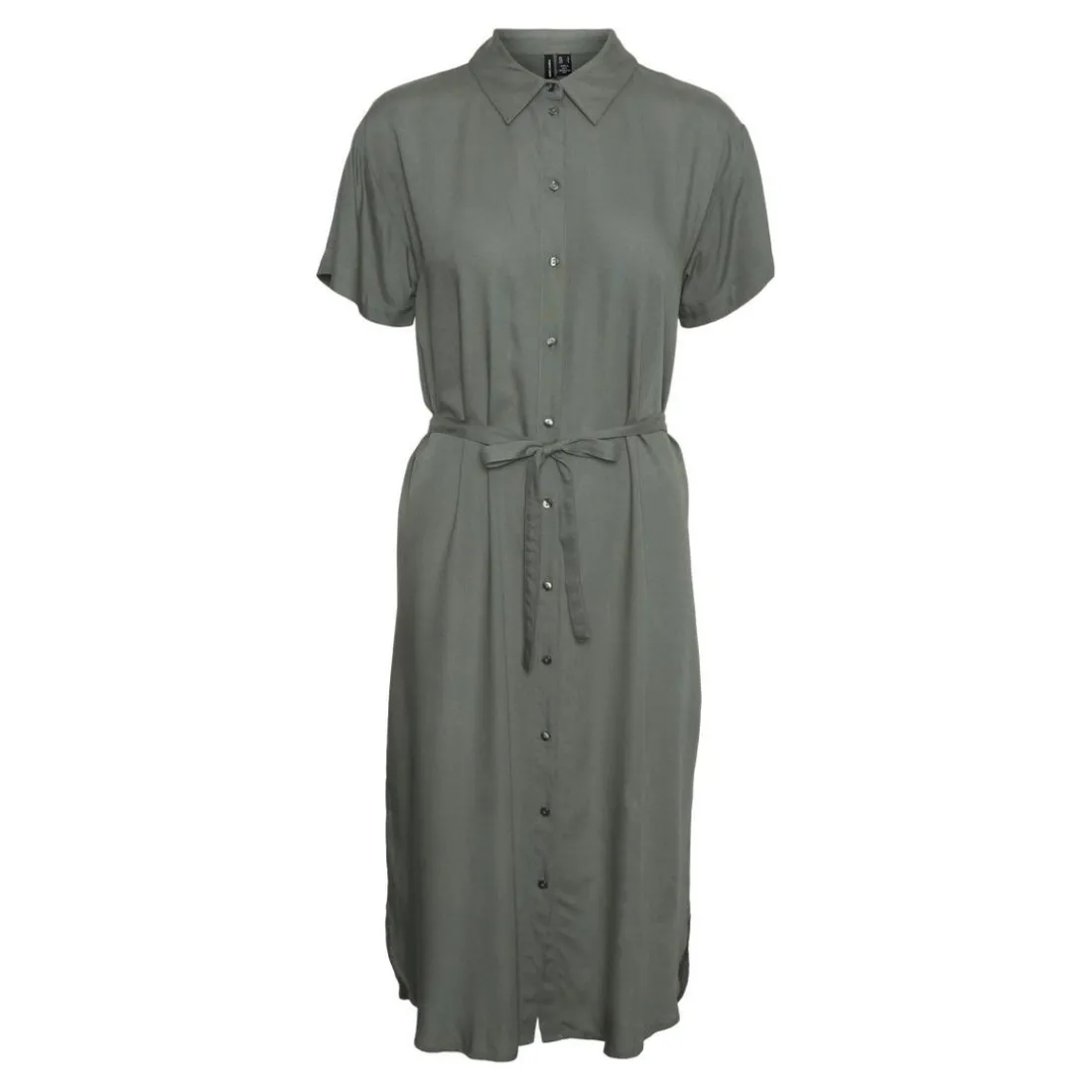 Robe chemise Regular Fit Col chemise Manches courtes Au-dessus du genou vert en viscose