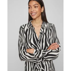Robe col chemise noir en viscose Ula