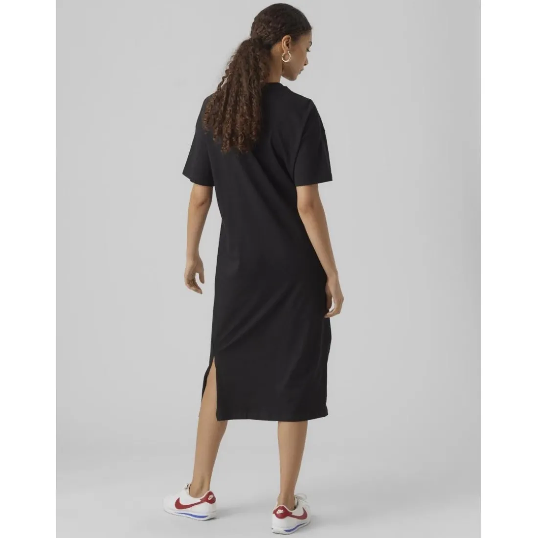 Robe col rond manches courtes noir en coton Cate