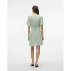 Robe court col en v manches larges manches courtes vert Noémie