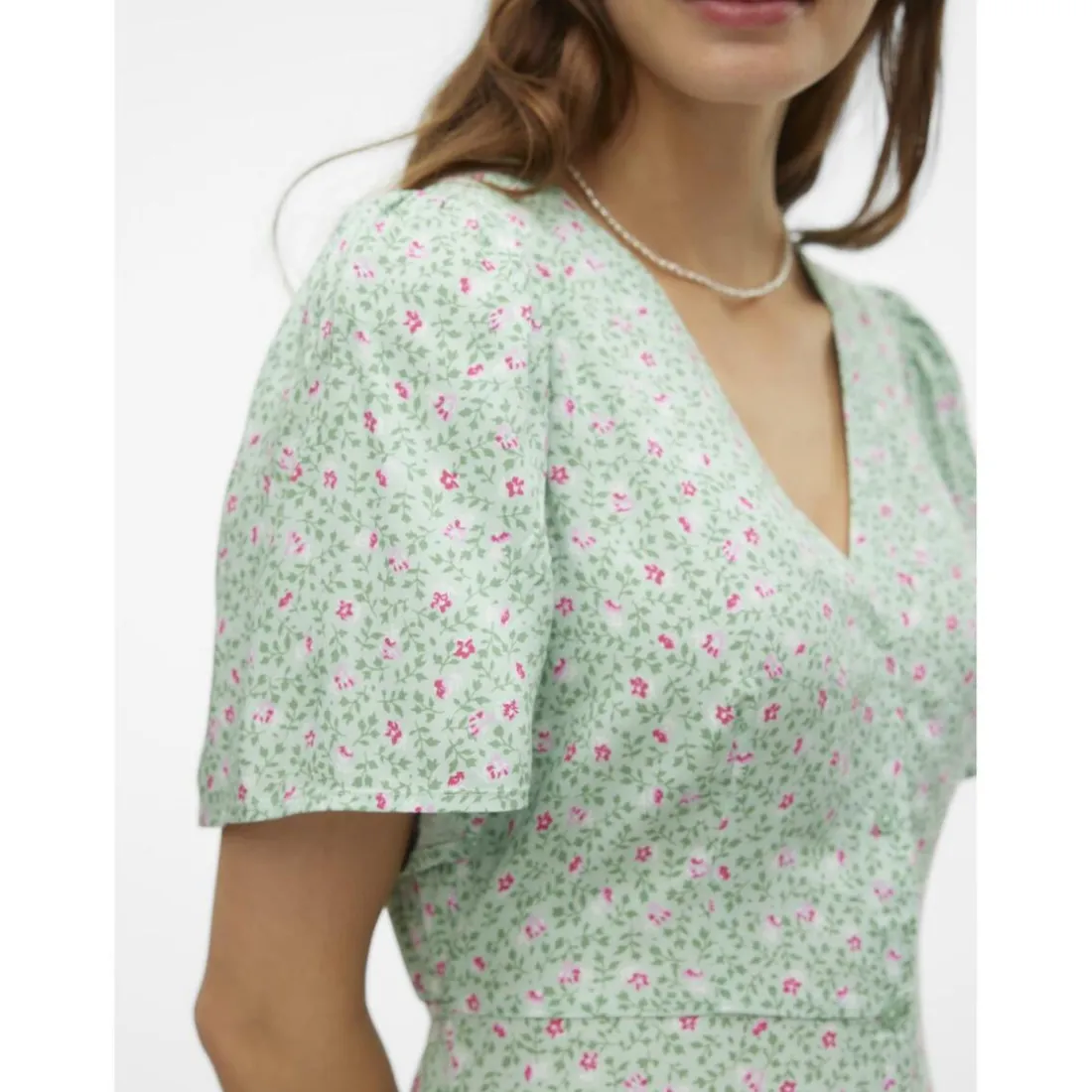 Robe court col en v manches larges manches courtes vert Noémie