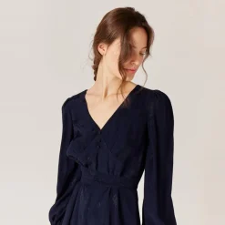 Robe courte à ceinturer bleu en viscose